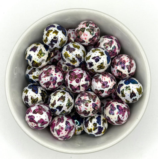 Butterfly Garden Printed Acrylic Beads | 16mm | Acrylic Beads