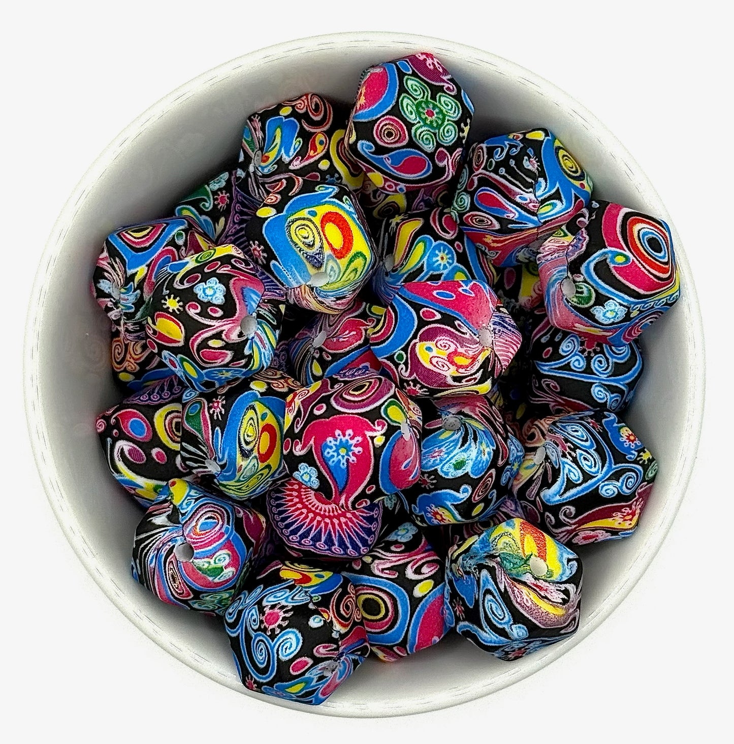 Hexagon Printed Beads 14mm | Printed Silicone Beads