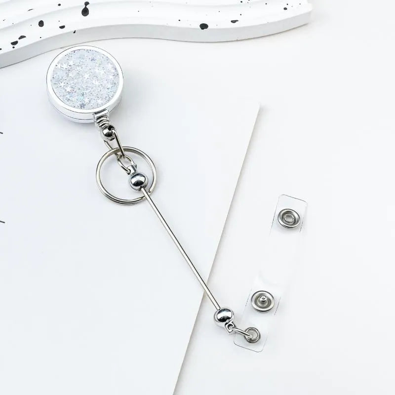 Glitter Sequins Plastic Beadable Badge Reel Retractable Clips | Beadables