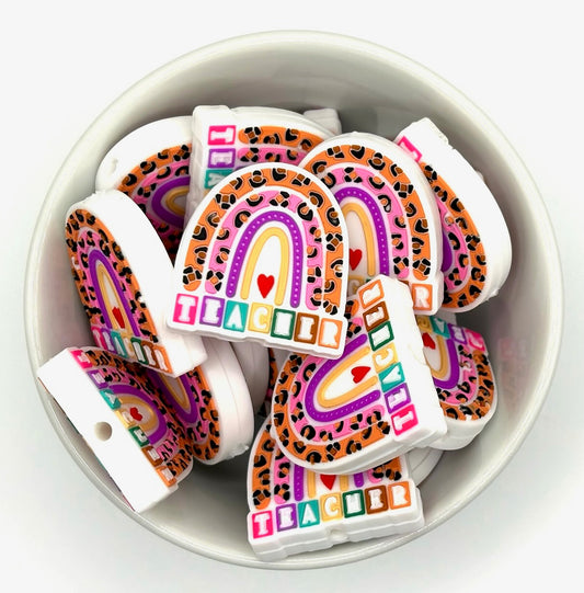 Teacher Cheetah Rainbow | Silicone Focal Bead
