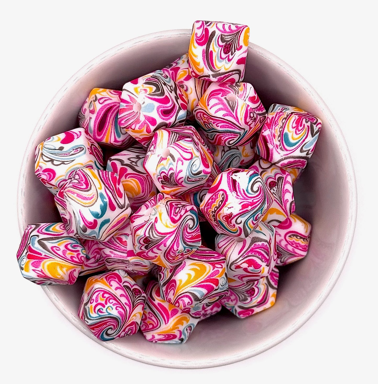 Hexagon Printed Beads 14mm | Printed Silicone Beads