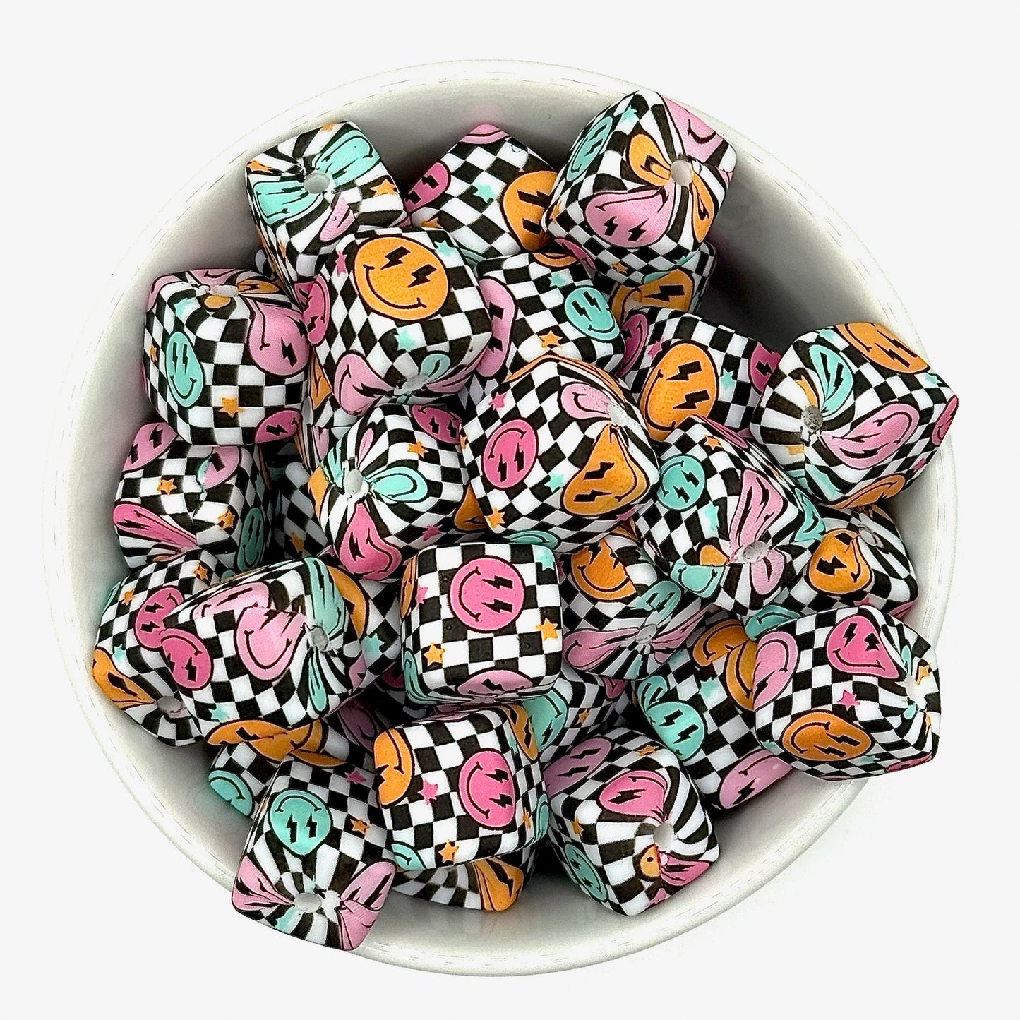 Square Printed 13.5mm Silicone Beads | Printed Silicone Beads