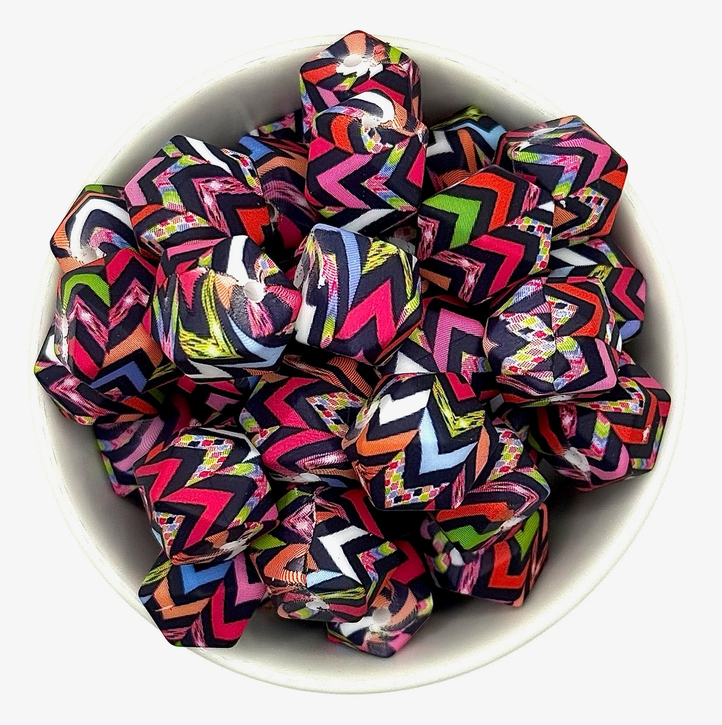 Hexagon Printed Beads 14mm | Printed Silicone Beads