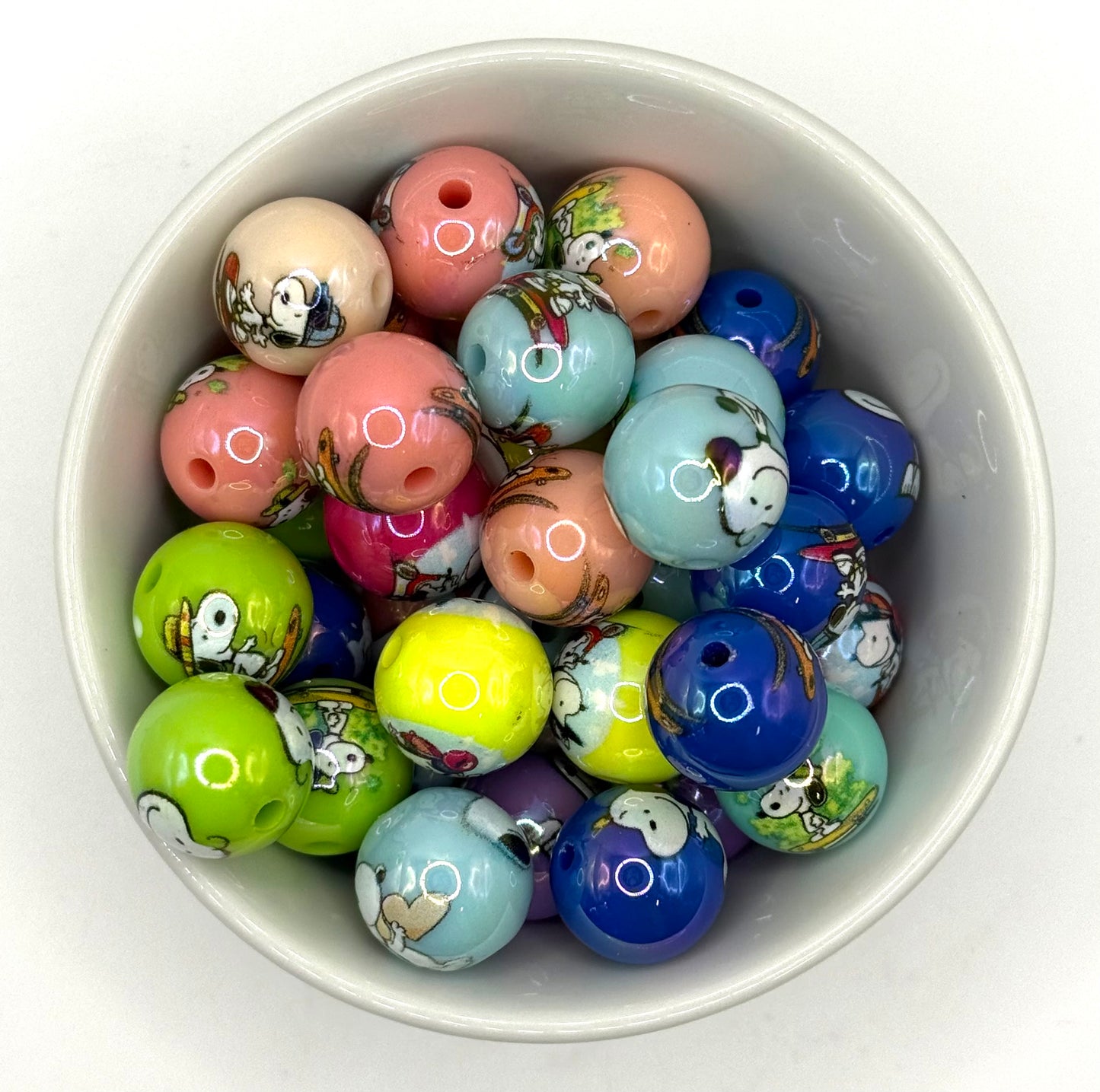 Doggy Snoopy Printed 16mm | Packs of 5 Mix | Acrylic Beads