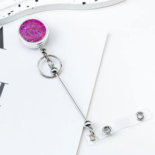 Glitter Sequins Plastic Beadable Badge Reel Retractable Clips | Beadables