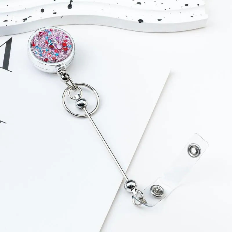 Glitter Sequins Plastic Beadable Badge Reel Retractable Clips | Beadables