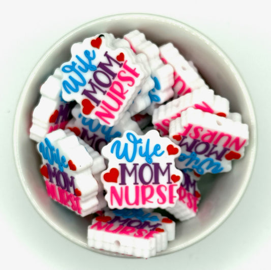 Wife, Mom, Nurse | Silicone Focal Bead