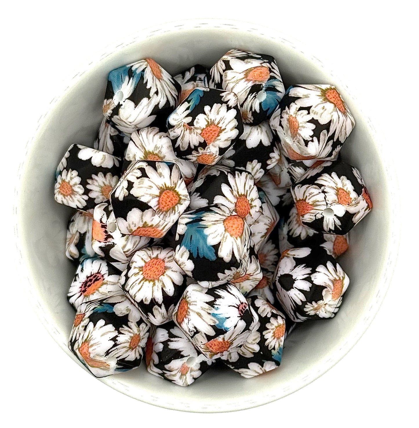 Hexagon Printed Beads 14mm | Printed Silicone Beads