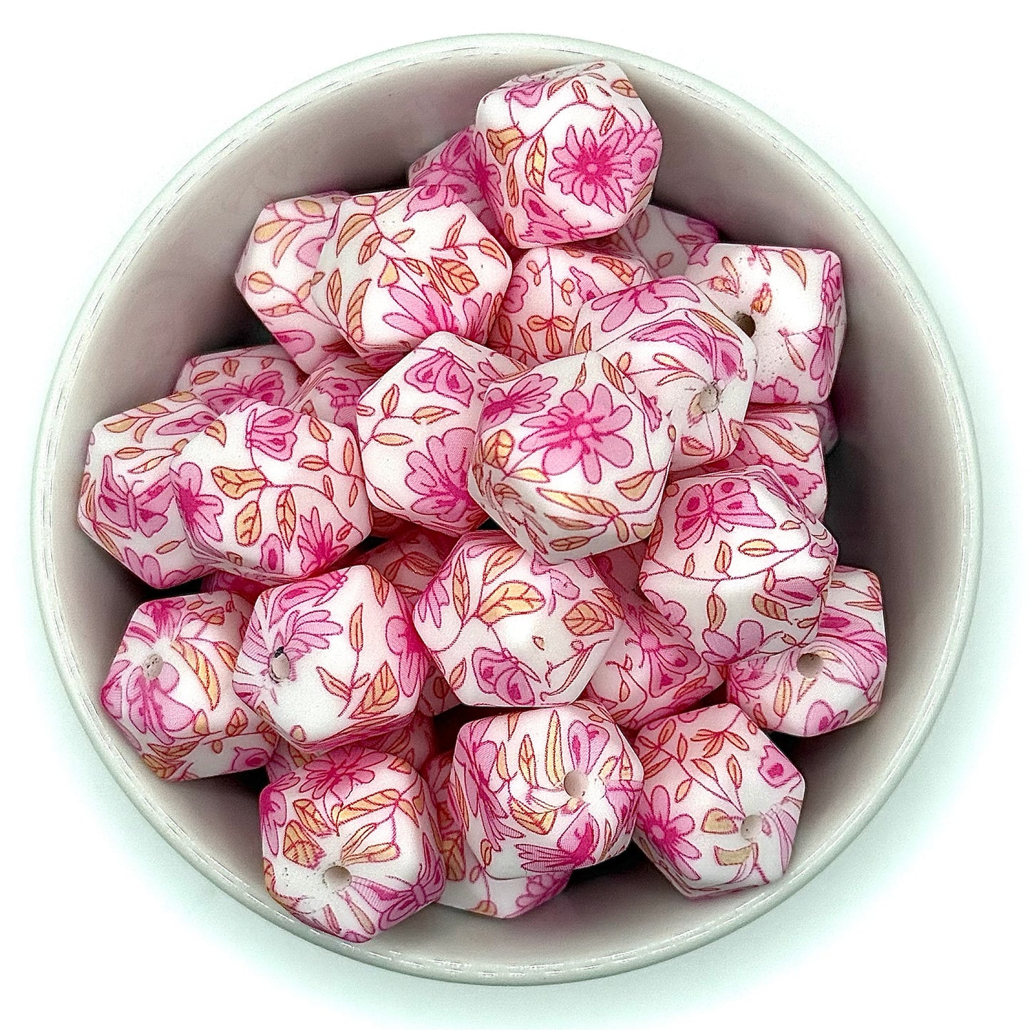 Hexagon Printed Beads 14mm | Printed Silicone Beads