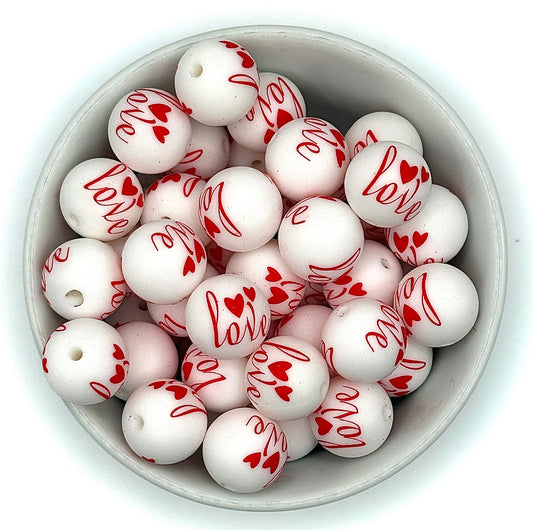 Love❤️ Printed 15mm Round Silicone Bead  - Printed Beads