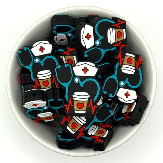 Nurse Heart and Stethoscope | Silicone Focal Beads