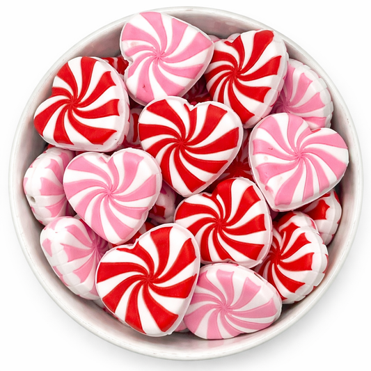 Peppermint Swirl Heart | Silicone Focal Bead