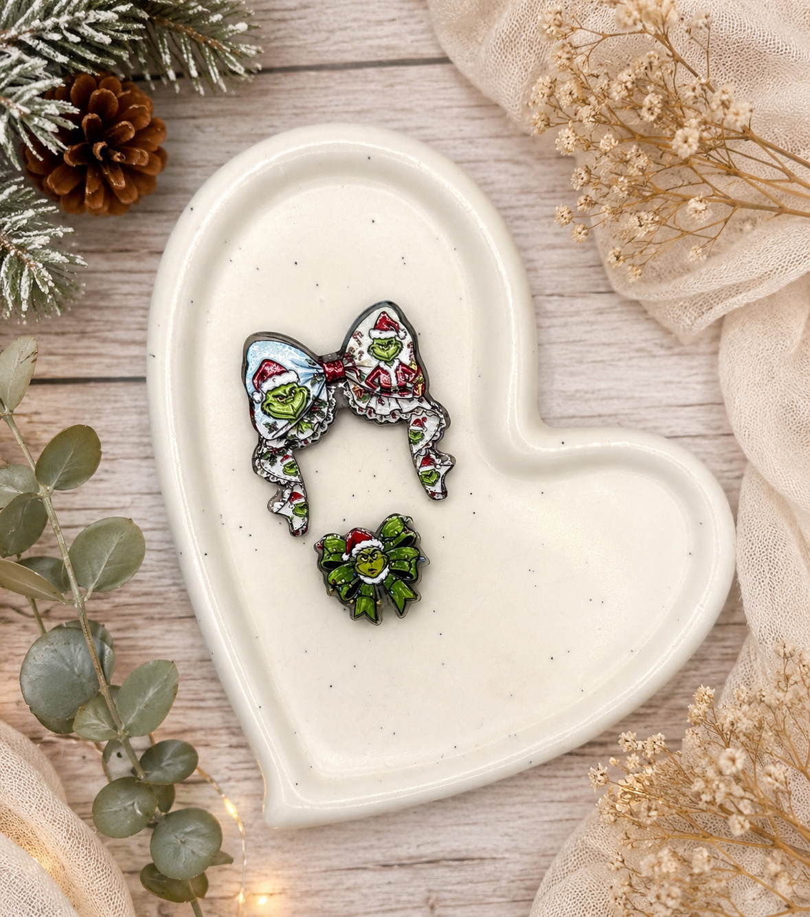 Christmas Theme Bow Spinner sets | Acrylic Focal Bead