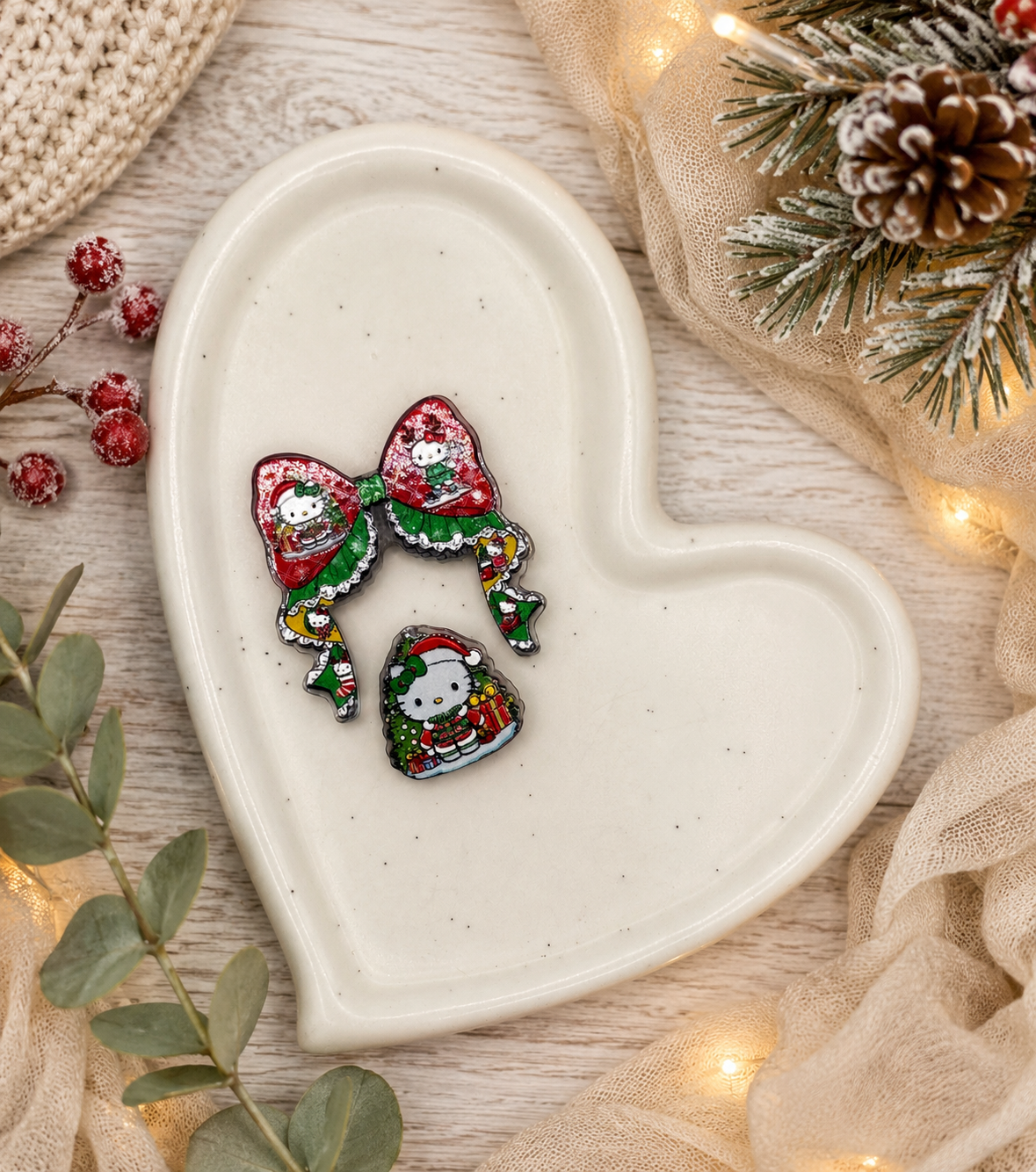 Christmas Theme Bow Spinner sets | Acrylic Focal Bead
